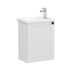 Vitra Root Classic 68604 Lavabo Dolabı, Kapaklı, 45 Cm, Kompakt, Sağdan Armatür Delikli, Mat Açık Gri, Köşeli Lavabolu, Sol